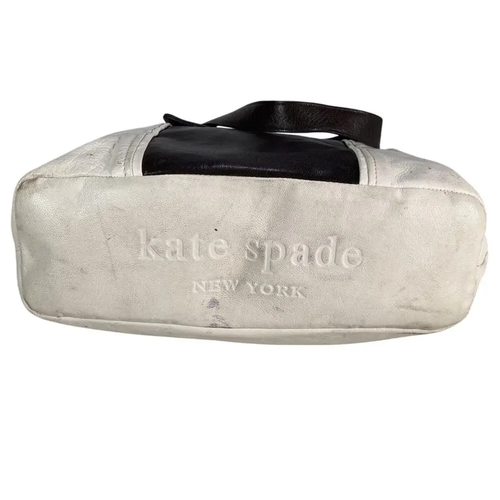Vintage Kate Spade Canvas Tote Leather Trim Cream Black